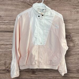 PUMA Women's Pink and White Jacket colorblock vintage vibes size small